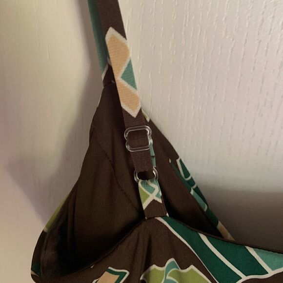 AGB geometric print brown and green retro Dress size 10 - Picture 6 of 6